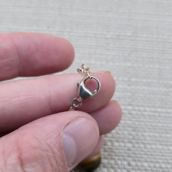 17+3 Inch Sterling Silver Heavy Tiger's Eye Stones Necklace B744 - Picture 4 of 6